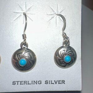 NWT  Southwestern Sterling Silver Turquoise Concho Dangle Earrings